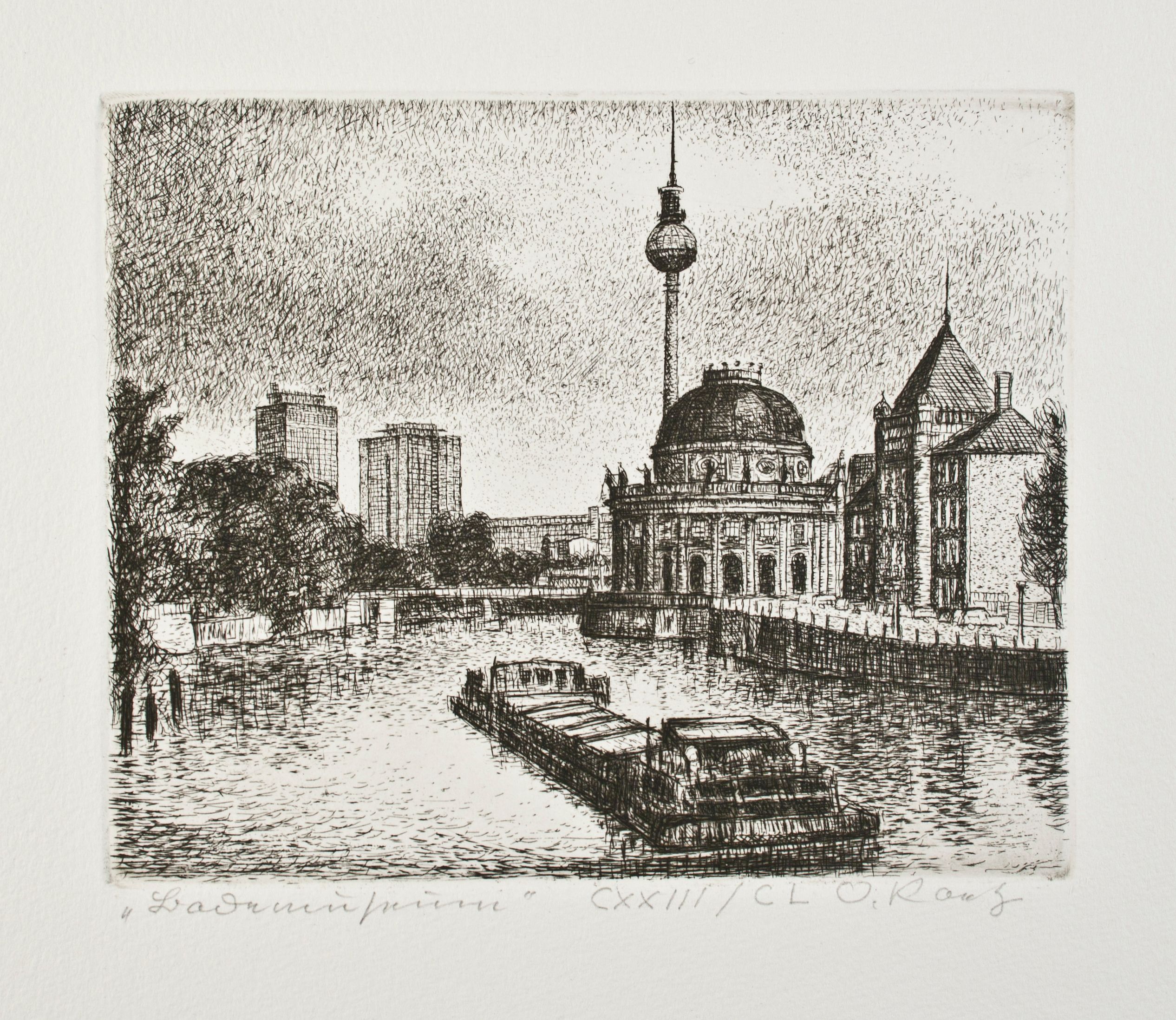 Otto Paetz: Berlin – Városképek (Bodemuseum), 1987, papír, rézmetszet, 39x30 cm