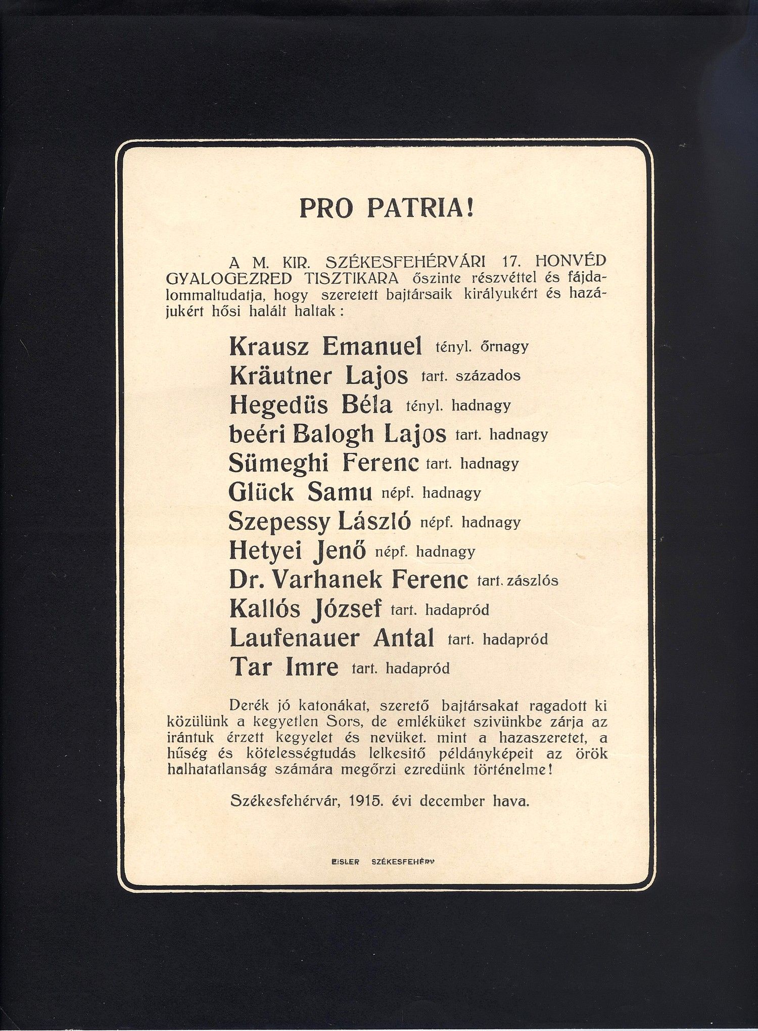 Pro Patria_17. gyalogezred gyászjelentése